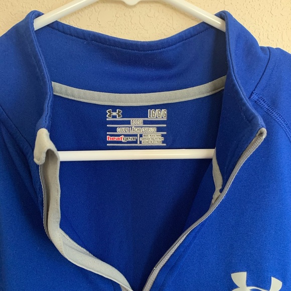 Men’s Under Armour heat gear pullover, size large, royal blue, zips at top - Picture 3 of 3